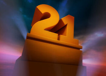 Golden number Twenty-One as a Three Dimensional Rendering with spotlights and dramatic sky